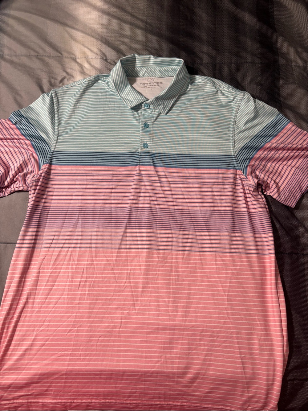 Vineyard Vines Men's Performance Striped Polo - Pink & Light Blue